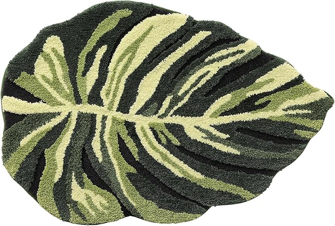 LUMI Cute Bathroom Rugs with Green Leaf Plant, Soft, Fluffy, Plush, Absorbent, Quick Dry, Non Slip, Machine Washable for Shower Floor, Bathroom, Bedroom, Kids Room, 24"x32", Dark Monstera