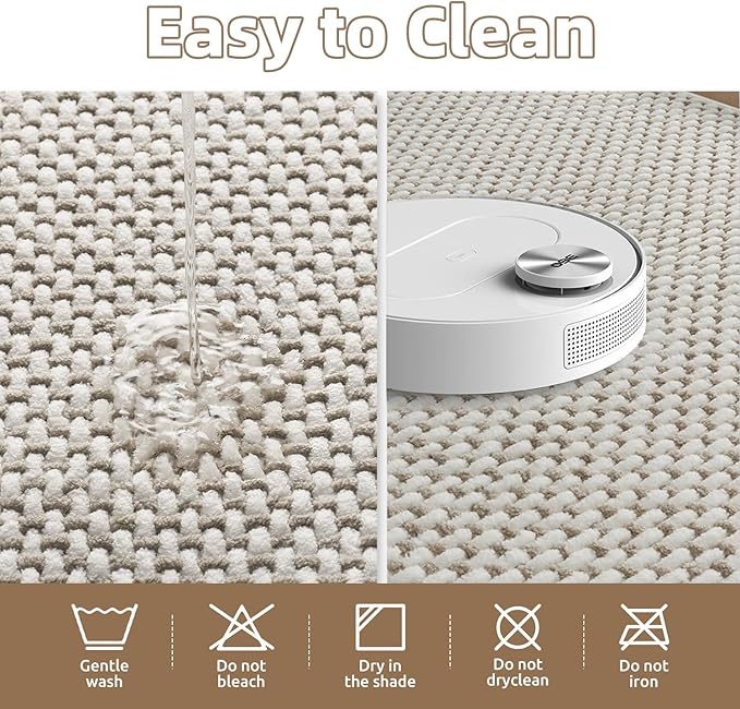 PADOOR-Bath Mat-Super Absorbent Chenille Bathroom Mats-Rubber Backed Bath Mats for Bathroom Non Slip, Easy Clean Bathroom Rugs Front of Bathtub,Shower Room,Sink-17×28, Beige&Cream