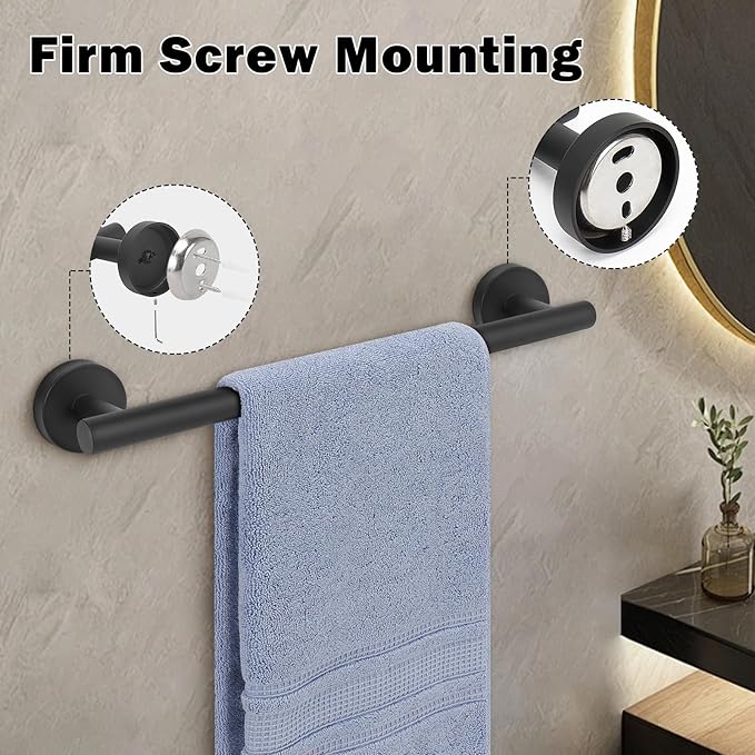 Livabber Bath Towel Bar, 304 Stainless Steel Towel Rack, Heavy Duty Towel Holder Wall Mounted for Bathroom/Kitchen, Usable Hanging Length-13.4 Inch, Total Length-16 Inch (Black)
