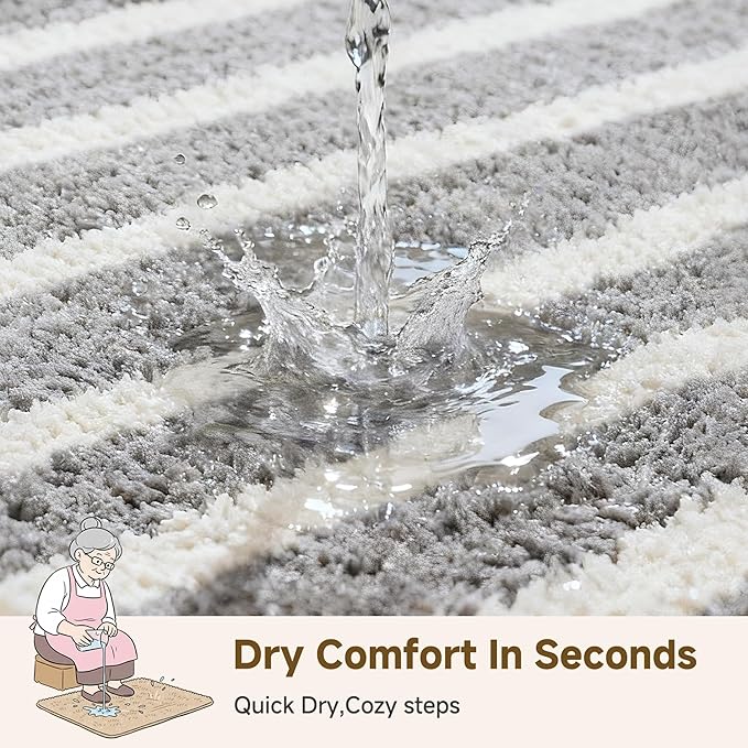 GRANNY SAYS Striped Bathroom Rugs Non Slip, 20" x 32", Bath Rugs for Bathroom Washable, Bath Mats for Floor, Microfiber Bath Mat for Tub, Absorbent Bath Rugs for Shower Room, Grey