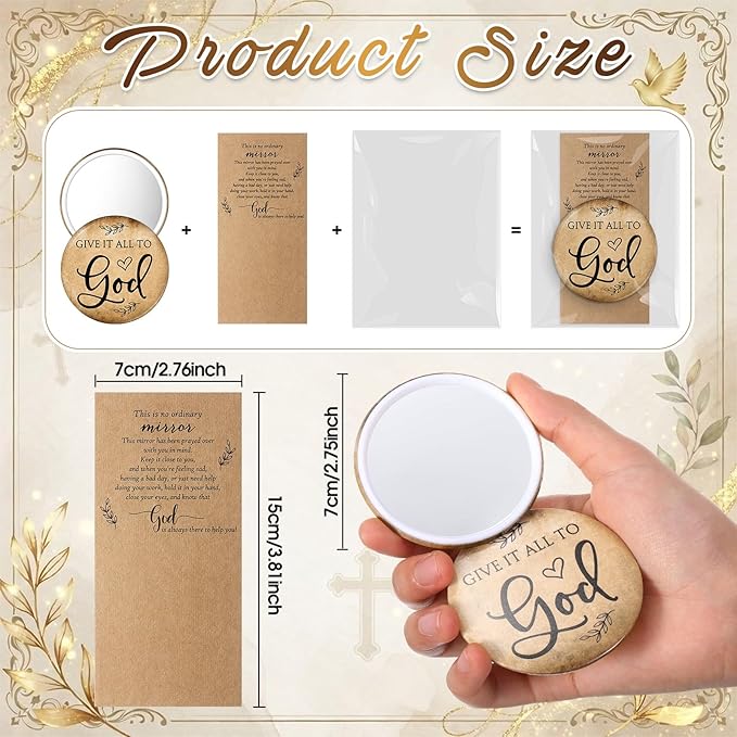 Landical 25 Sets Christian Gifts for Women Bulk Pocket Mirrors with Cards Bags for Mothers Day Stuffers Church Party Favors Religious Gift Bag Fillers, Give It All to God