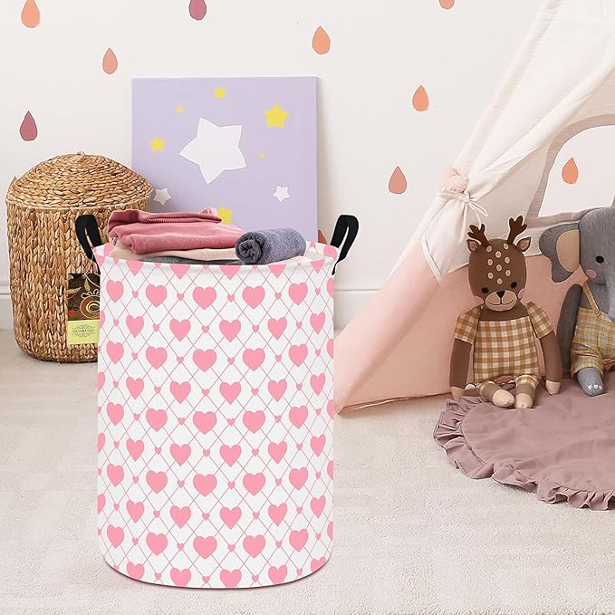 HUNRUNG Laundry Hamper,Large Canvas Fabric Lightweight Storage Basket Toy Organizer Dirty Clothes Collapsible Waterproof for College Dorms???Round-Heart???