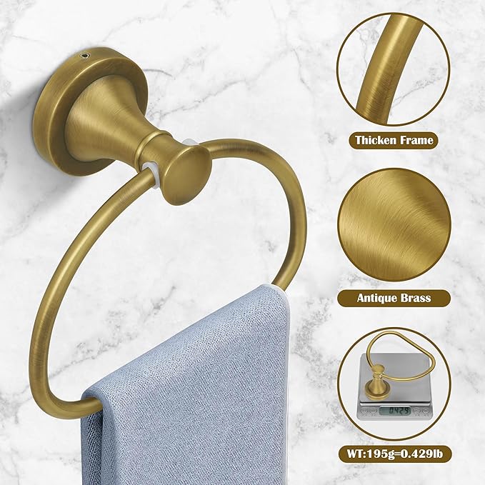 Brass Bathroom Hand Towel Holder, Antique Brass Towel Ring Holder, Wall Mounted Towel Rack Hanger Home Half Round Bathroom Hardware Accessory Modern