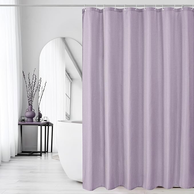 Gibelle Small Stall Shower Curtain 36 x 72, Narrow Half Waffle Weave Textured Fabric Shower Curtain for Bathroom, Water Repellent, Machine Washable, Lavender