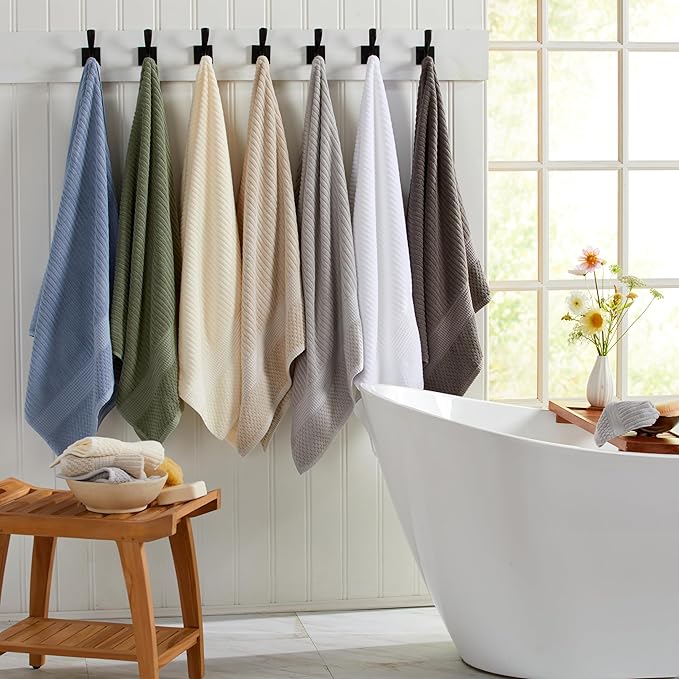 Springtree Home 100% Cotton Bath Towel Set | 6 Piece Set | Absorbent & Quick-Dry Bath Towels | Textured and Durable Cotton | Krista Collection - Silver Blue