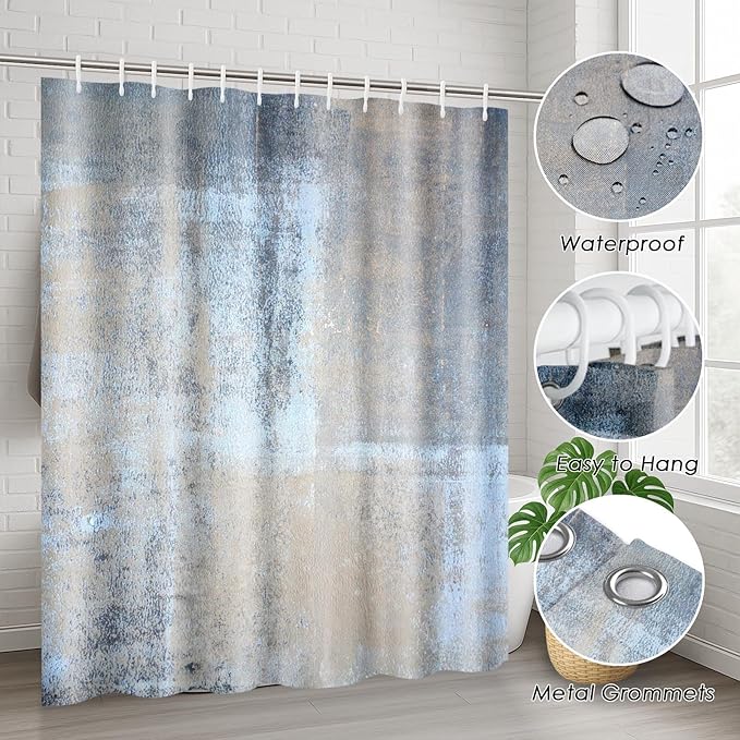 ArtSocket 4 Pcs Shower Curtain Set Abstract Blue Bathroom Set with Shower Curtain and Rugs Beige Grey Blue Brown Modern with Non-Slip Rugs Toilet Lid Cover and Bath Mat Bathroom