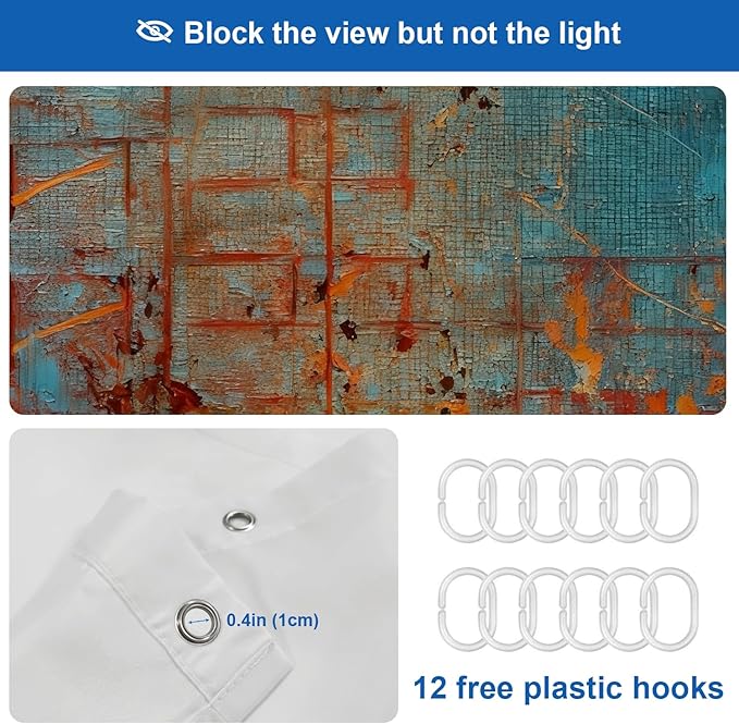 Shrahala Green Grunge Paint Decorative Shower Curtain, Blue Solid Ink Bathroom Décor Polyester Fiber Waterproof with Plastic Rings for Shower Stall Bathtubs 72 x 72 in