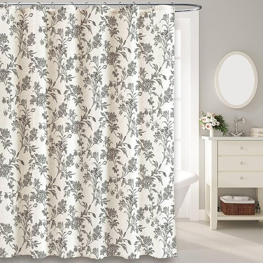 Black Shower Curtain Floral Cotton Linen Cottagecore Shower Curtain for Bathroom 60" W x 72" L