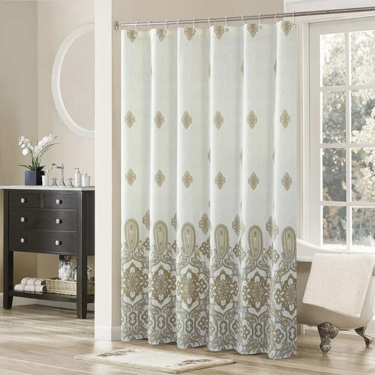 Hudson Farmhouse Taupe Waterproof Paisley Polyester Tan Fabric Printed Beige Decorative Khaki Classic Ivory Shower Curtain for Bathroom,72" W x Extra High 78" L