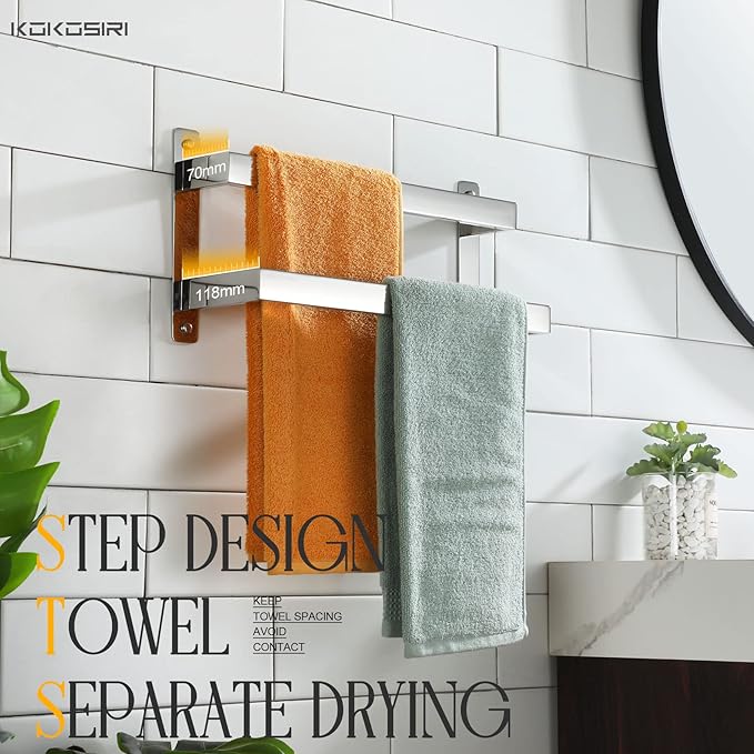 KOKOSIRI Towel Bars Hand Towel Holders 16 Inches Chrome Bathroom 2-Tiers Ladder Towel Rails Wall Mounted Towels Shelves Rack Polished Stainless Steel, B5008CH-L16