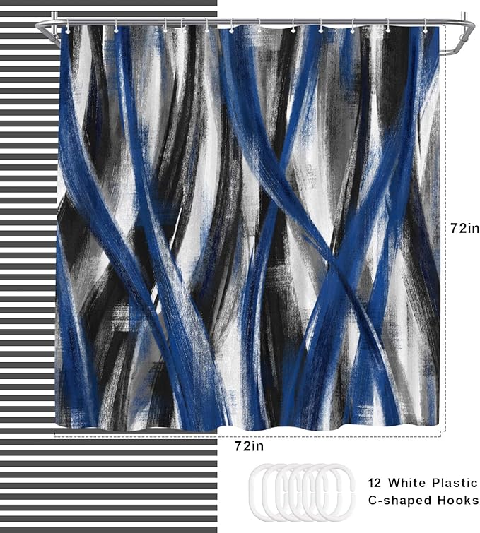WELMECO Geometric Shower Curtain Modern Abstract Shower Curtain Bathroom Decor Polyester Fabric, 72x72inch (Blue and Grey)