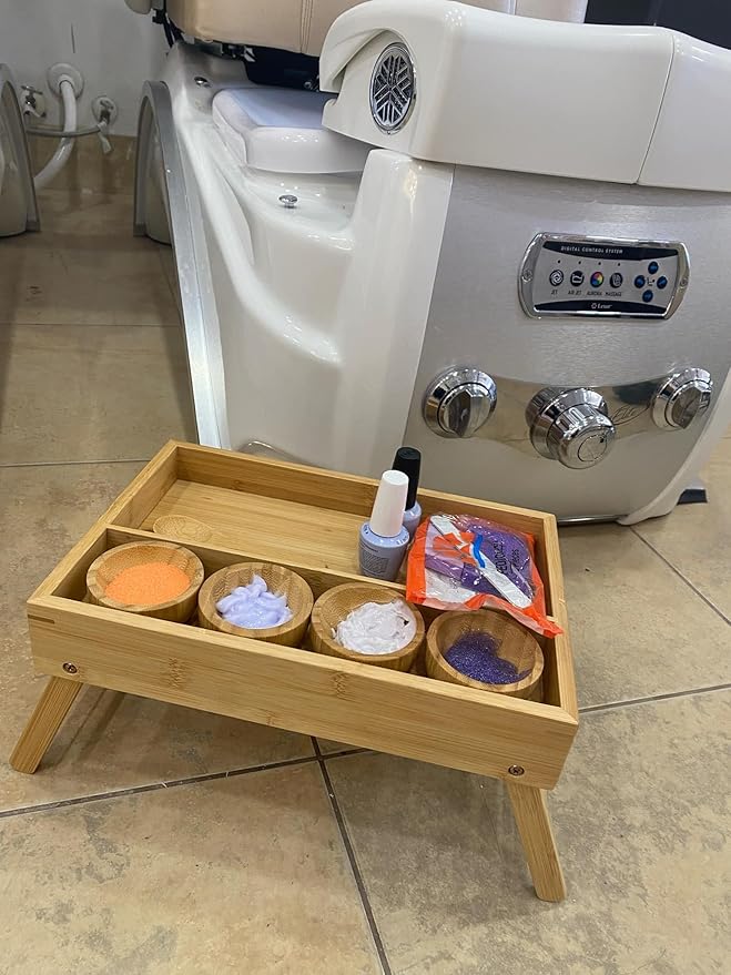 Pedicure Spa Tray with Legs Made with Bamboo 31cm x 21cm x 5cm (Legs 13.5cm)