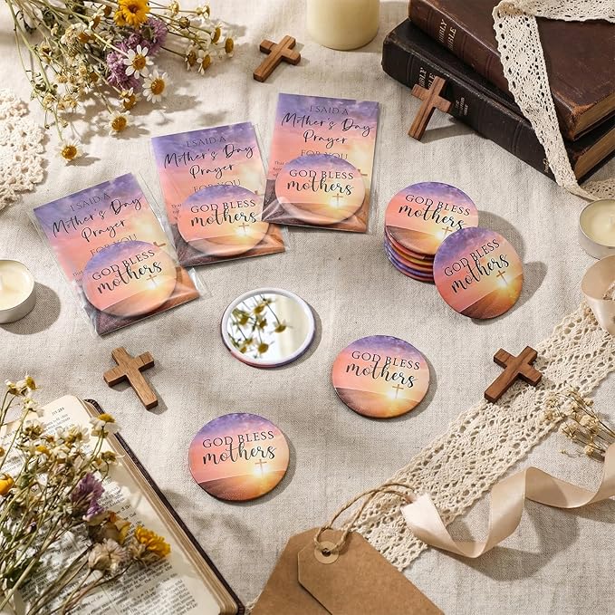 30 Set Mother's Day Inspirational Compact Mirror Religious Bulk Gift for Women Christian Mini Makeup Pocket Mirror Administrative Professional Gift with Card for Volunteer Employee Teacher (Lavender)