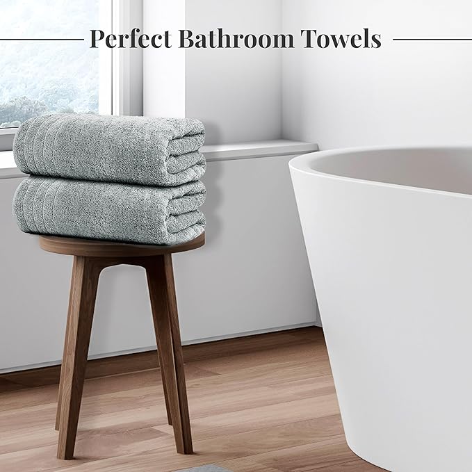 Tens Towels Pack of 8 Towels Set, 2 Extra Large Bath, 2 Hand, 4 Washcloths, 100% Cotton, Lighter Weight, Quicker to Dry, Super Absorbent, Perfect for Bathroom, Cool Grey