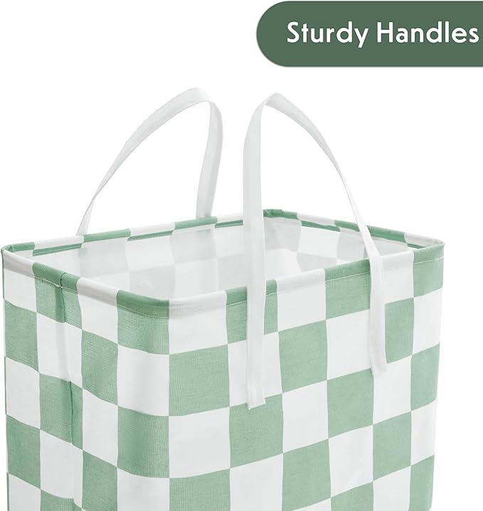 Ohocut Checkered Laundry Hamper, Pack of 2, Sage Green Aesthetic Cute Large Collapsible Cloth Hampers Basket for Storage Organization Cute Aesthetic, 2 x 75L