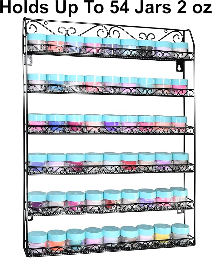 AMT 6 Tier Up to 192 BOTTLES Metal Nail Polish Racks for the Wall, Quality Nail Polish Display, Essential Oils Organizer. Holds up to 192 Bottles (Black)