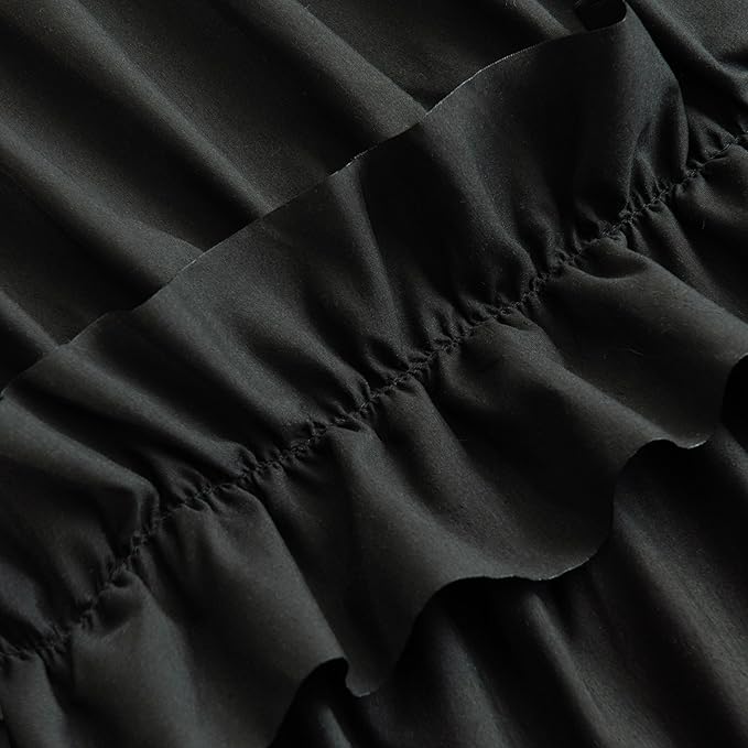 Farmhouse Ruffle Shower Curtain with Handmade Ruched, Vintage Ruffled Fabric Bathroom Curtains, Decorative Elegant Bathroom Curtain with 12 Holes, Black, 72" W x 72" H(N60049)