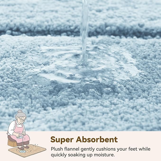 GRANNY SAYS Bathroom Rugs and Mats, 16" x 24" Non-Slip Bath Mat for Bathroom, Super Soft Absorbent Microfiber Bath Rug, Machine Washable and Dry, Small Baby Blue Rug for Shower, Tub and Bath Floor