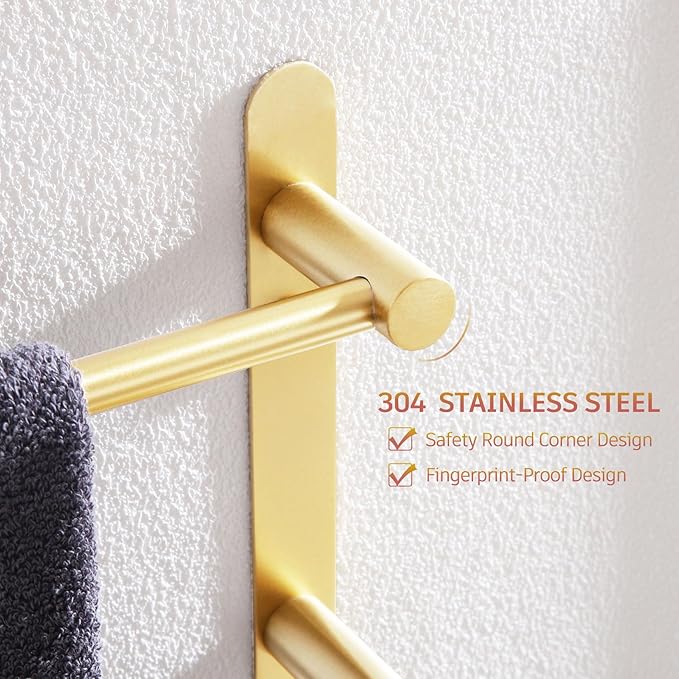 KOKOSIRI Bath Towel Bars Bathroom 3-Tiers Ladder Towel Holder Rails Wall Mounted Towels Shelves Rack Stainless Steel, Brushed Gold, B5002BG-L24