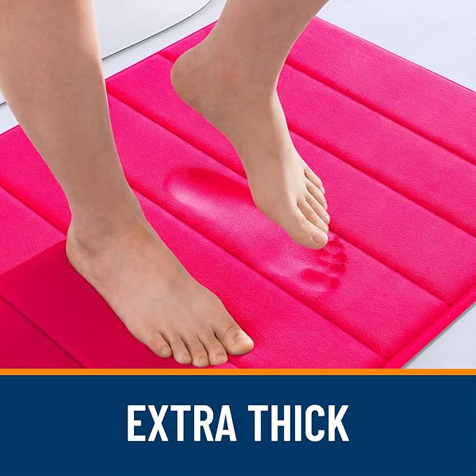 OLANLY Memory Foam Toilet Rugs U Shaped 24x20, Super Soft Absorbent Contour Bath Rugs, Quick Dry, Machine Washable Toilet Mat, Bathmat Floor Carpet, Bathroom Home Decor Accessories, Hot Pink