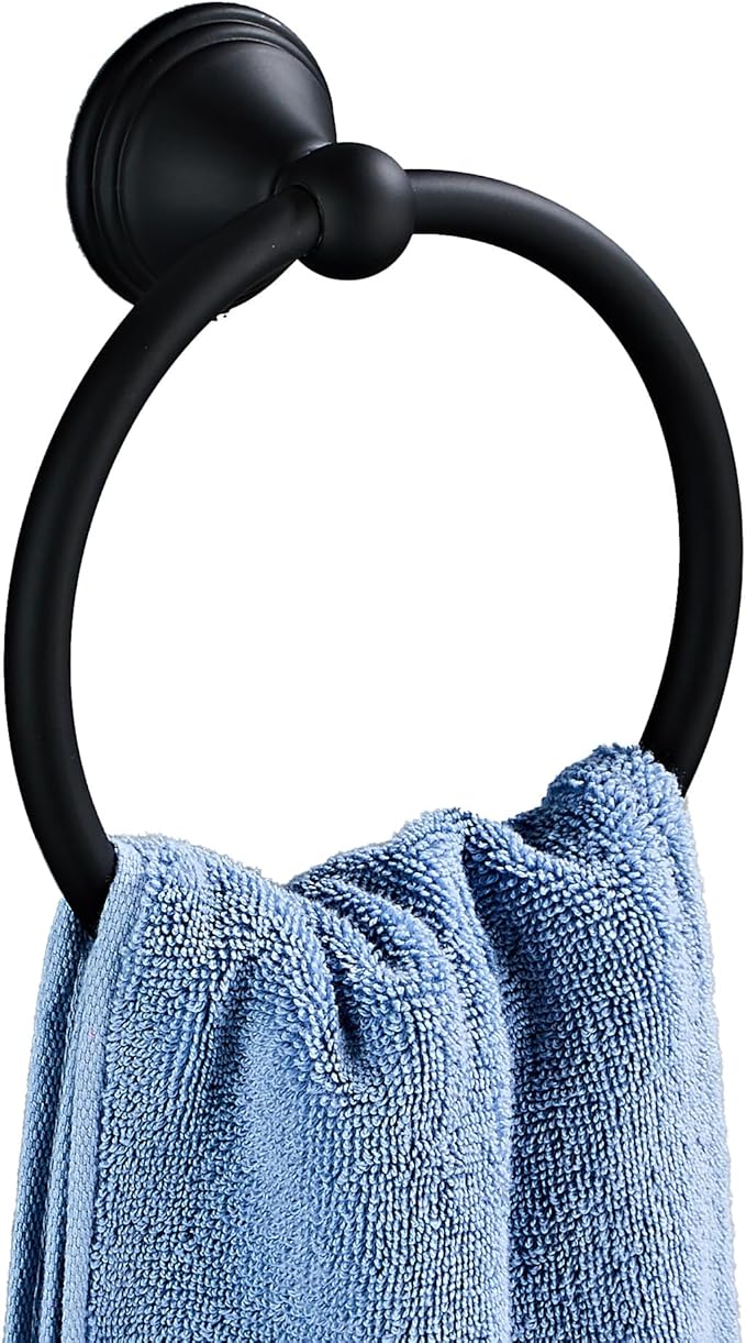Towel Ring for Bathroom, Matte Black Hand Towel Holder 1 Pack, Bathroom Accessories and Towel Racks for Bathroom Wall Mount