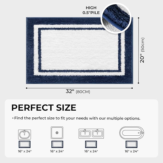GRANNY SAYS Microfiber Bathroom Rugs Non Slip Washable, Water Absorbent Bathrooms Mats for Tub, Soft Bath Mats for Bathroom Floor & Shower, Bath Rug, 20" x 32", Navy Blue Bath Rugs