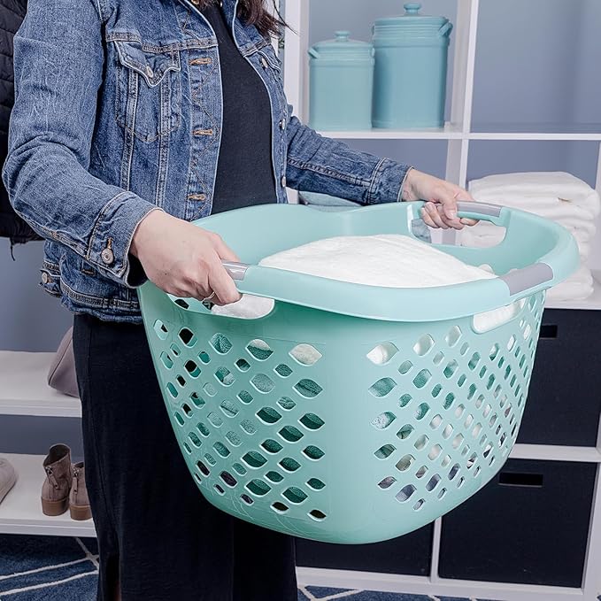 1.8 Bushel Laundry Basket, Portable Plastic Clothes Organizer with Built-In Handles, Ventilation Holes, Large Capacity Laundry Basket for Closet Dorm Laundry Room Bedroom (Teal)