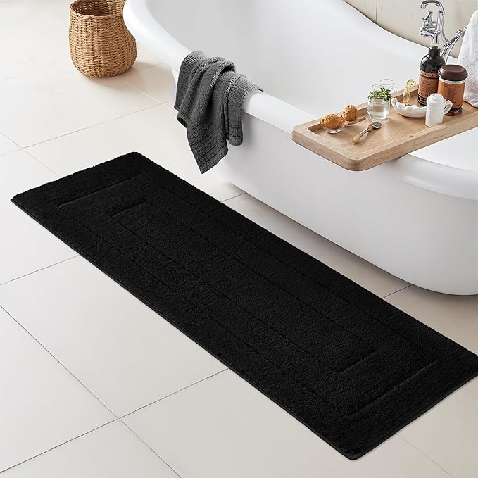 GRANNY SAYS Bathroom Rug Mat, Bath Mats for Bathroom Non-Slip, Super Soft and Water Absorbent, Extra Large Bath Rugs, Microfiber Bath Rugs for Floor, Tub and Shower, 59" x 20", Black