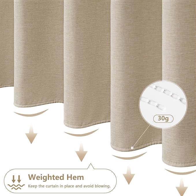 Linen Look Farmhouse Thick Fabric Shower Curtain Brown, Faux Linen Textured Country Rustic Shower Curtains Water-Resistant, 72 x 72 Inch Tan Taupe Heavyweight Shower Curtain for Bathroom Hotel
