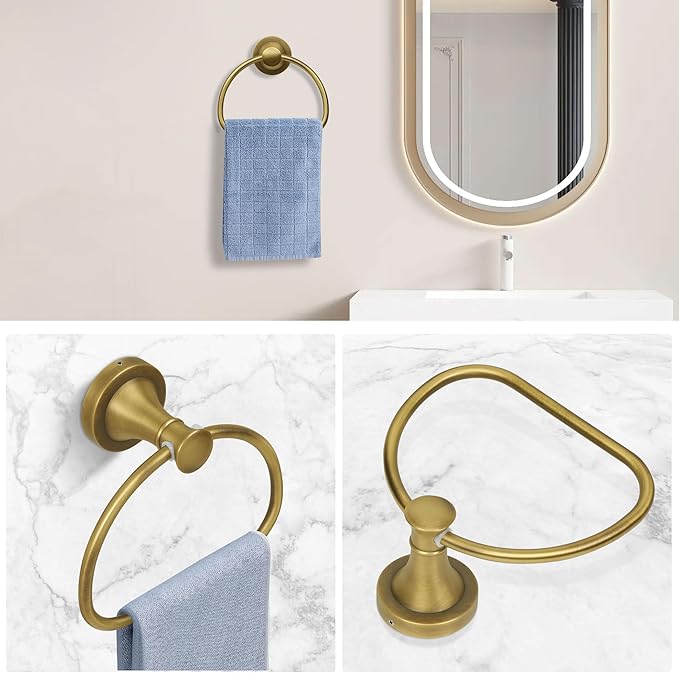 Brass Bathroom Hand Towel Holder, Antique Brass Towel Ring Holder, Wall Mounted Towel Rack Hanger Home Half Round Bathroom Hardware Accessory Modern