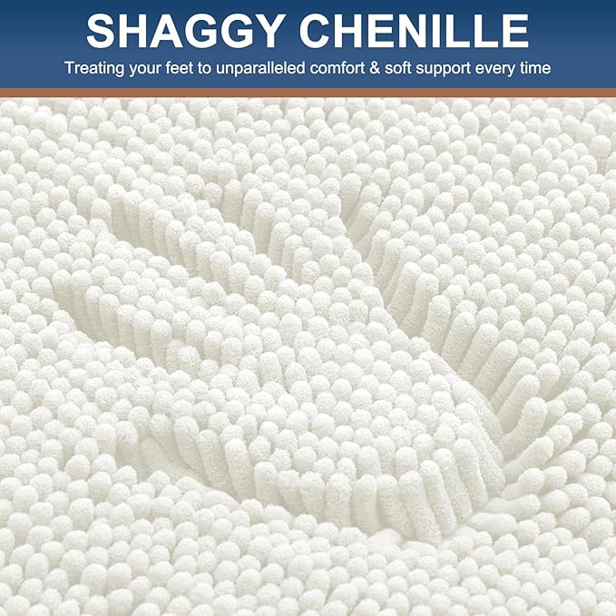 Smiry Luxury Chenille Bathroom Rugs 71x47, Extra Soft and Absorbent Shaggy Bath Mat, Machine Washable, Non-Slip Plush Carpet Runner for Tub, Shower, and Floor, Home Decor Accessories, Ivory