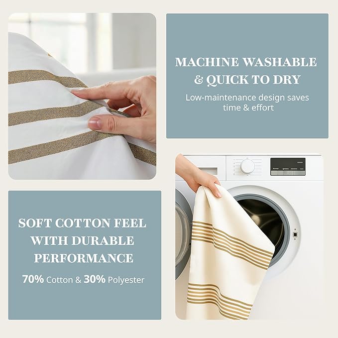 LANE LINEN Waterproof Shower Curtain for Bathroom - 72H x 36W - 2 in 1 Fabric with Built in Waterproof Inner Layer - No Liner Needed, Spa Like Waffle Weave Stripped Texture & Machine Washable - Beige