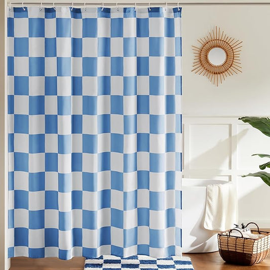 Checkered Shower Curtain, Blue Shower Curtains for Bathroom, Cute Retro Checkboard Shower Curtain Vintage Aesthetic, Washable Fabric Bath Curtain 72''x72''