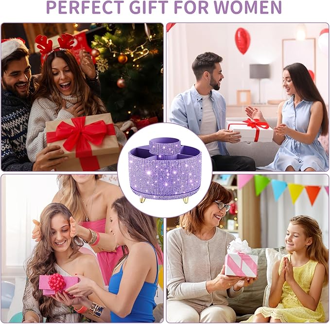 fanado Bling Diamond Makeup Brush Holder, 360° Rotating Makeup Organizer, 5 Slot Make up Brushes Cup for Countertop, Storage for Cosmetics Pen Eyeliner Skincare on the Vanity (Diamond Purple)