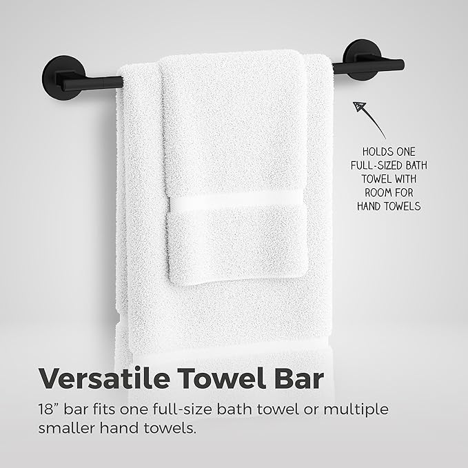 Pfister Capistrano Bath Towel Bar for Bathroom, 18-Inch, Wall-Mounted, Screw-in, Matte Black Finish, BTBCSO1B
