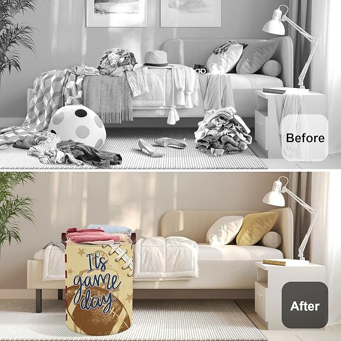 Sports Balls Laundry Hamper Collapsible Clothes Storage Basket Large Laundry Basket for Parent Bathroom/Bedroom, Rugby, 63L