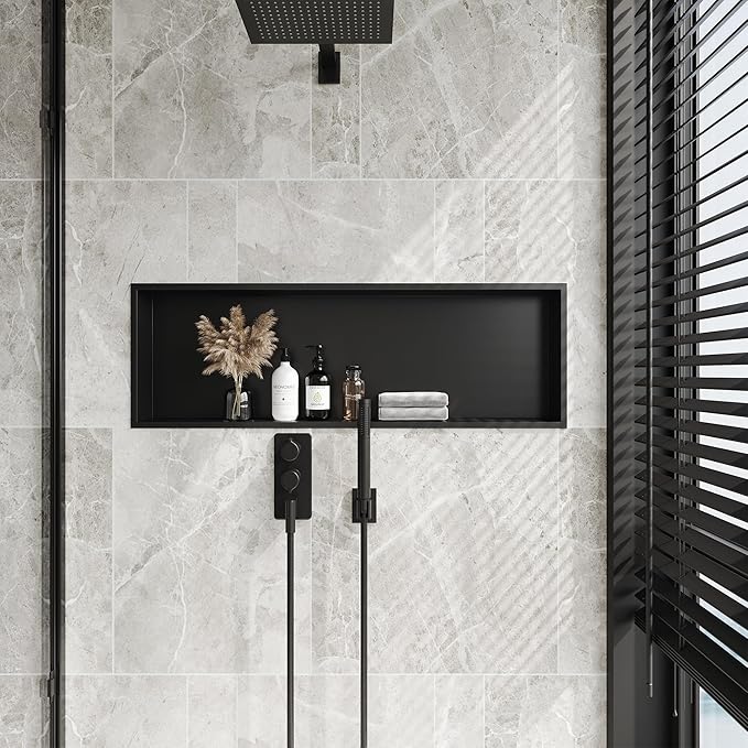 Neodrain Shower Niche, Insert Bathroom Storage Shower Shelf, Stainless Steel Recessed Wall Niche No Tiled Recessed Cabinet Waterproof for Shower Storage(Matte Black,36"x12")