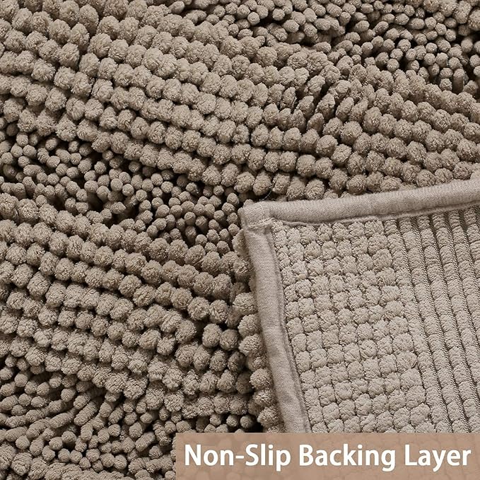 Turquoize Bathroom Rugs Shaggy Chenille Bath Rug Non Slip Thick Shaggy Bath Mats for Bathroom Chenille 1-Piece Bath Mat Set, Soft Super Absorbent Shower Rug Washable Mats, 17"x24", Taupe