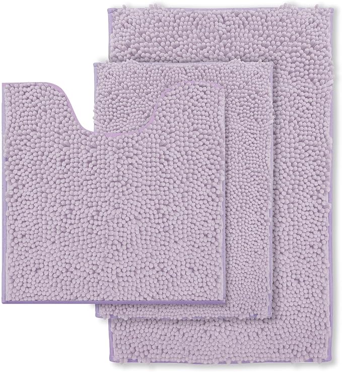 RUN HELIX Chenille Bathroom RugsSet 3 Piece Bath Mats for Bathroom Non-Slip Luxury Bathroom Runner Rug Extra Soft and Absorbent Shaggy Rugs Washable Dry Plush