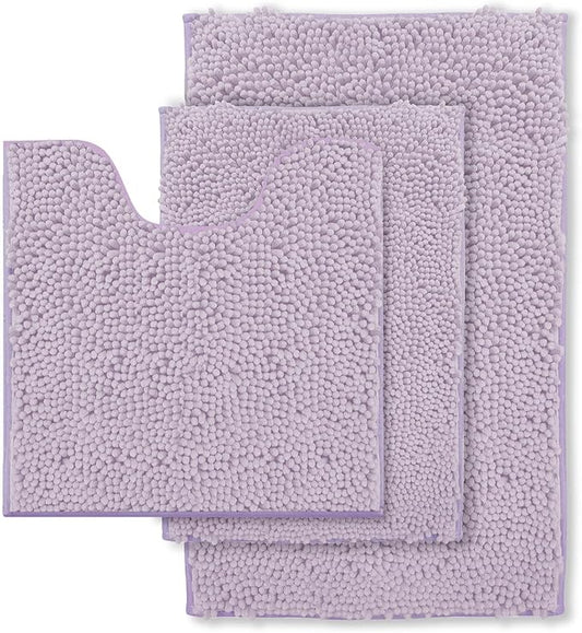 RUN HELIX Chenille Bathroom RugsSet 3 Piece Bath Mats for Bathroom Non-Slip Luxury Bathroom Runner Rug Extra Soft and Absorbent Shaggy Rugs Washable Dry Plush
