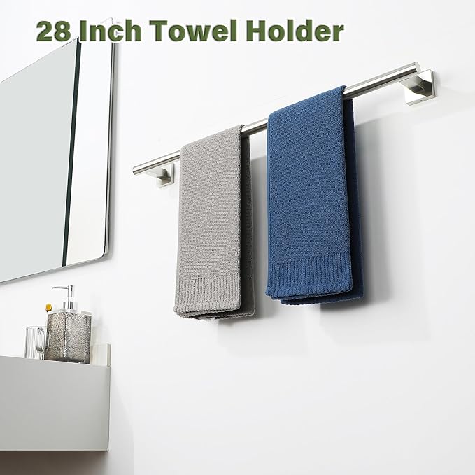Alise Bathroom Towel Bar, 28 Inch Towel Racks for Bathroom, SUS304 Stainless Steel Hand Towel Holder Heavy Duty Towel Rack Wall Mounted Brushed Nickel Towel Bar