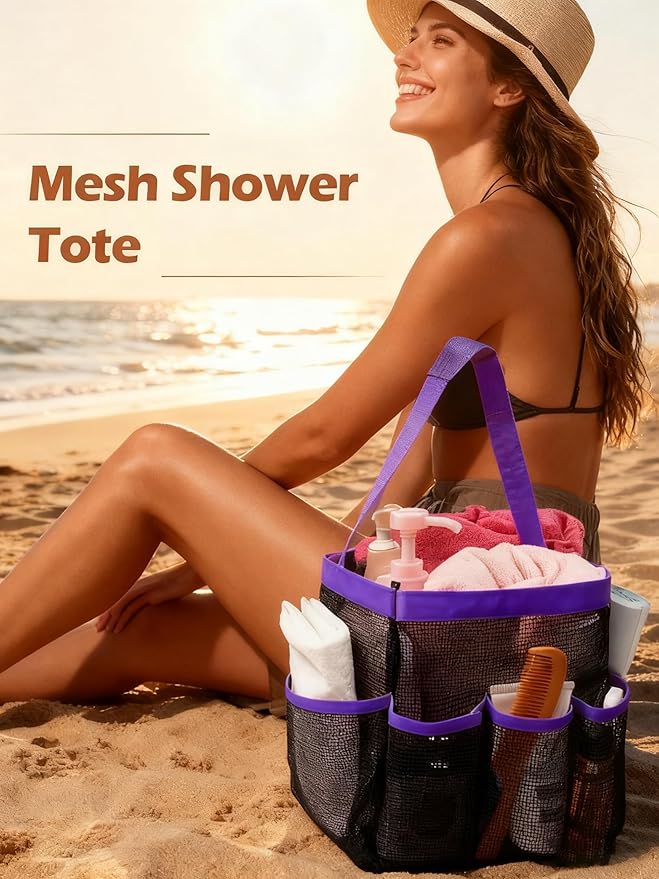 Mesh Shower Caddy Bathroom Portable College Dorm Essentials for Girls Guys Shower Tote Beach Camp Travel Hanging Toiletry Bag Purple