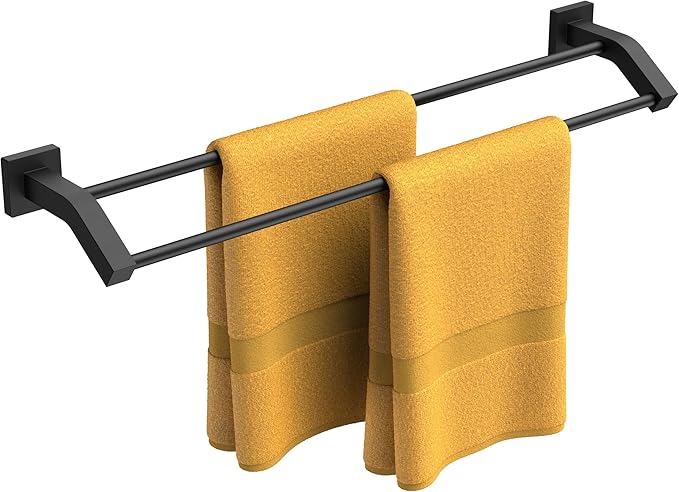 FORIOUS Double Towel Bar, 30 Inch Dual Towel Racks for Bathroom Wall Mounted, Thicken SUS304 Stainless Steel Bath Square Towel Rod Towel Holder Rail, Matte Black