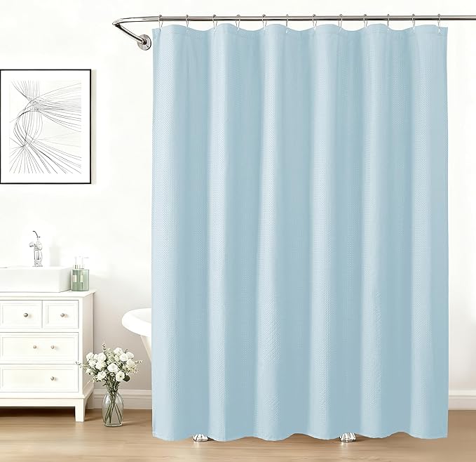 Aiyufeng Ice Blue Shower Curtains for Bathroom，Dot Like Embossed Textured Waterproof Soft Polyester Cloth Shower Curtain，Hotel Spa Machine Washable，72Wx72L