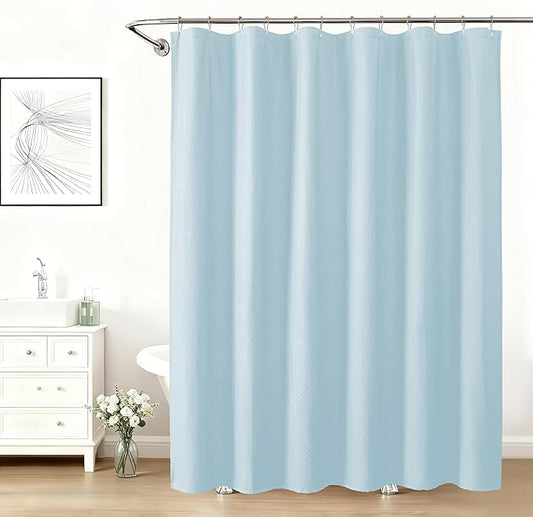 Aiyufeng Ice Blue Shower Curtains for Bathroom，Dot Like Embossed Textured Waterproof Soft Polyester Cloth Shower Curtain，Hotel Spa Machine Washable，72Wx72L