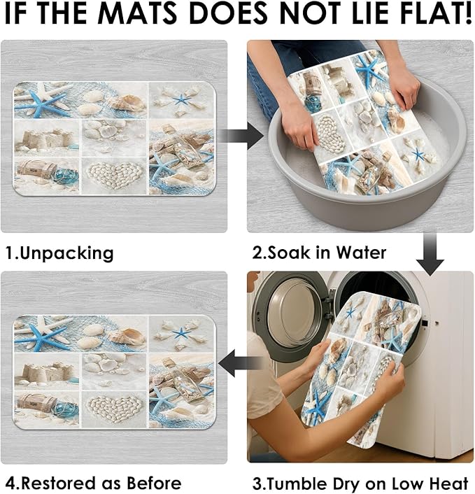Britimes 4 Piece Shower Curtain Sets, with 12 Hooks, Beach Shell Collage Accessories with Non-Slip Rugs, Toilet Lid Cover and Bath Mat, for Bathroom Decor Set, 72" x 72"