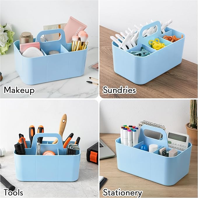 Tiawudi 2 Pack Caddy Organizer with Handle, Portable Plastic Caddy, Storage Organization for Cleaning, Bath, Makeup, Art, Craft, Stationery, Classroom and Office, Tote Organizer