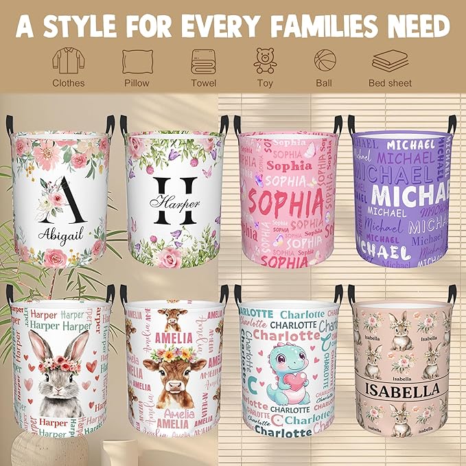 Custom Name Laundry Hamper, Personalized Laundry Basket with Name for Boys Girls Kids Men Women, Customized Name Dirty Clothes Basket Gifts for Clothes Toy Bathroom Bedroom Laundry Room Dorm