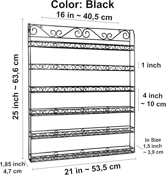 AMT 6 TIER Metal Nail Polish Racks, Fit Up To 108 BOTTLES, Black Wall Mounted, Display for The Wall, Young Living Essential Oils Organizer for Home Salon Business Spa (108 Bottles)