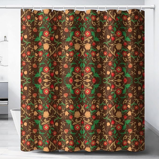 William Morris Original Design Vintage Shower Curtain Furniture Bathroom Fabric Decorations Washable Shower Curtain with Hooks 66x72 Inches(168x183cm), Style-1